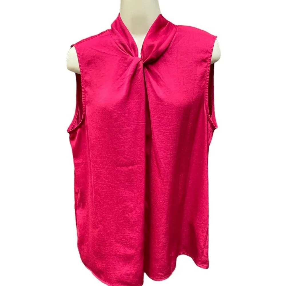 Banana Republic wine Burgundy silky satin Sleeveless Knot Blouse size Large L